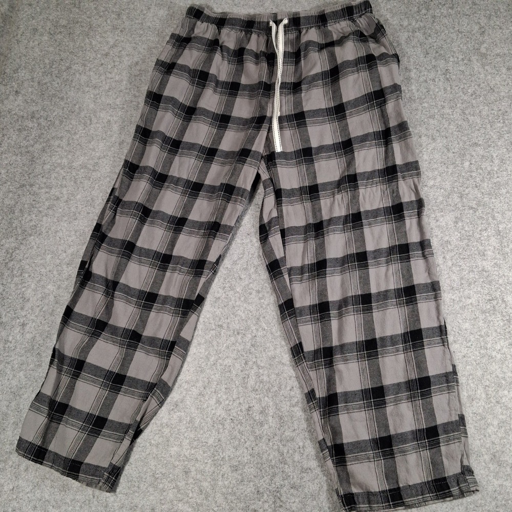 Joe Boxer Pajama Pants Mens Large Grey Black Plaid Cotton Lounge Bottoms